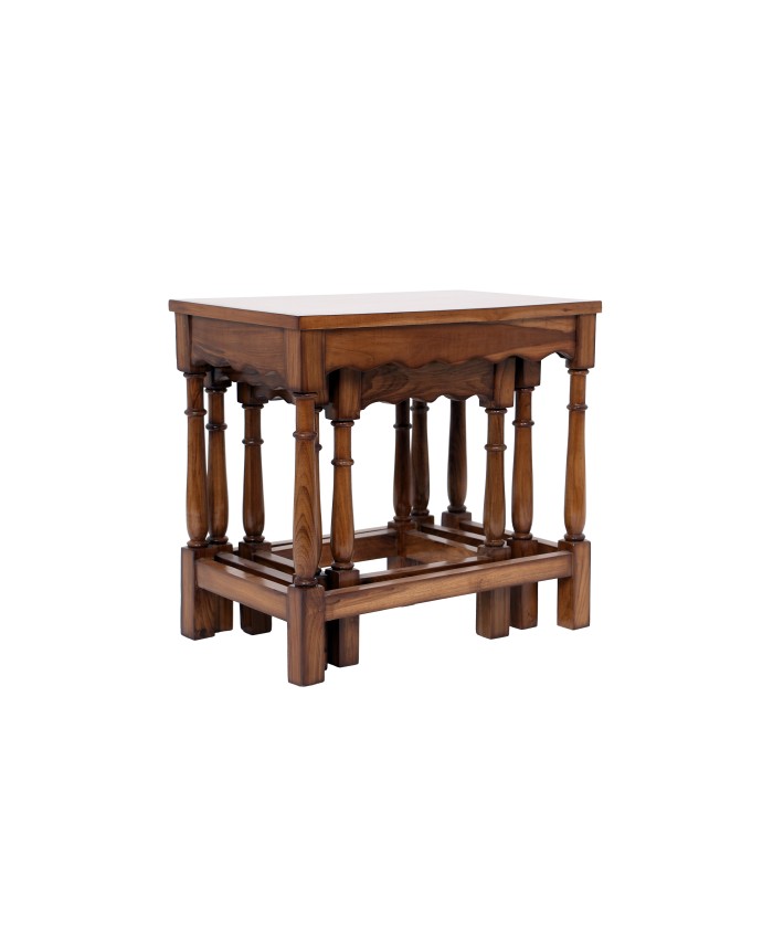 Natural Teak Wooden Nesting Table-Set of Three